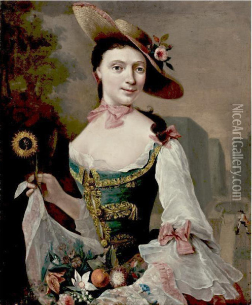Portrait Of A Lady Holding Flowers In Her Lap Oil Painting - Le Blond