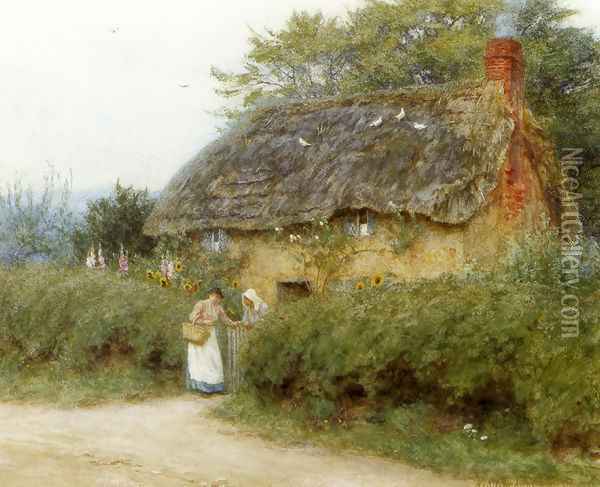 A Cottage With Sunflowers At Peaslake Oil Painting - Helen Mary Elizabeth Allingham