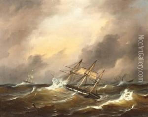 Driemasters En Stoomschip Op Woelige Zee Oil Painting - Govert Van Emmerik
