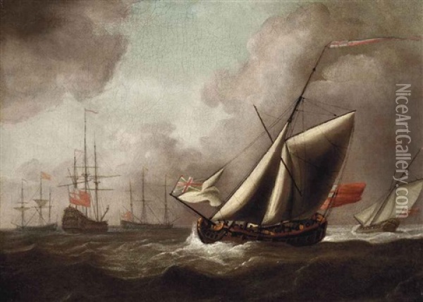 Shipping In Choppy Waters Oil Painting - Willem van de Velde III