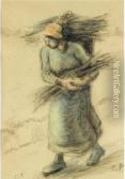 Femme Portant Un Fagot Oil Painting - Camille Pissarro