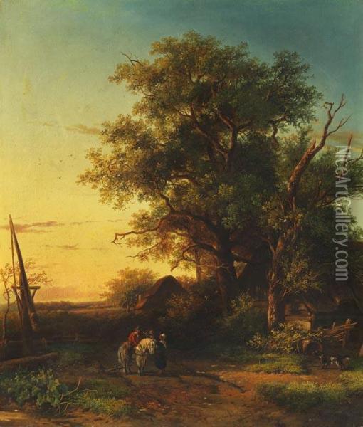 Landschaft Mit Bauernfamilie Oil Painting - Cornelis van Leemputten