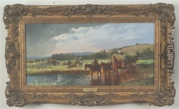 Carting The Hay Oil Painting - Edward Adveno Brooke