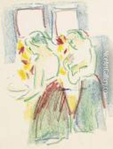 Zwei Madchen Bei Der Toilette Oil Painting - Ernst Ludwig Kirchner