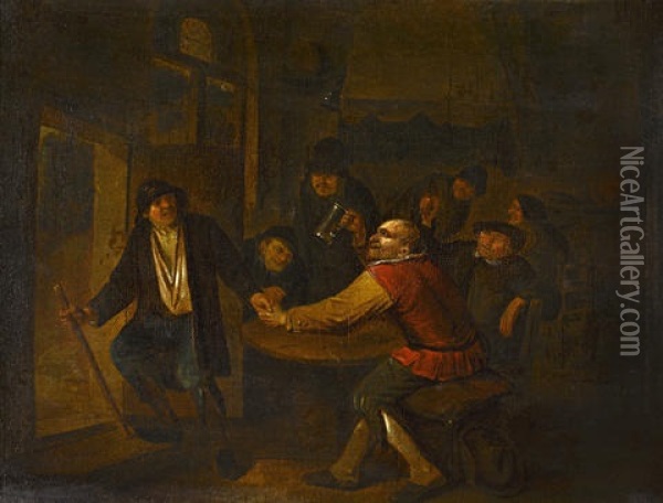 Peasants Drinking In A Tavern Interior Oil Painting - Egbert van Heemskerck the Younger