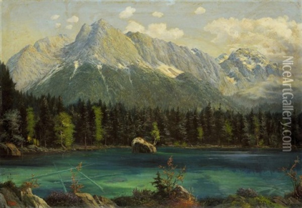Vue Sur Les Montagnes De L'engadine Et Le Lac De Silvaplana Oil Painting - Heinrich Koch