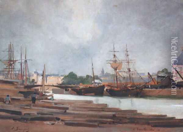 Le port de Trouville 1886 Oil Painting - Eugene Bourgeois