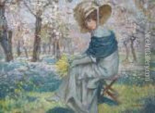 Lady In Cherry Orchard Oil Painting - Richard Ranft