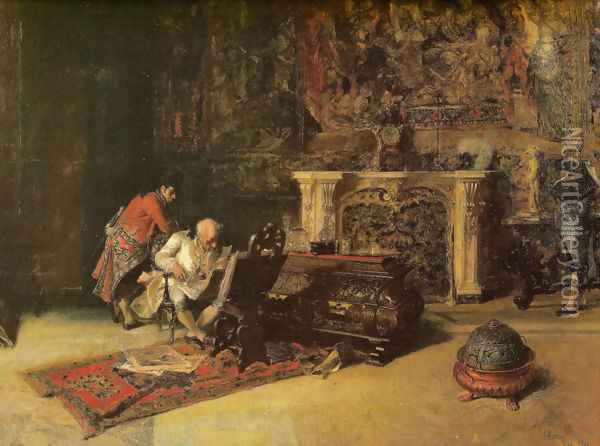 The collector of stamps Oil Painting - Mariano Jose Maria Bernardo Fortuny y Carbo