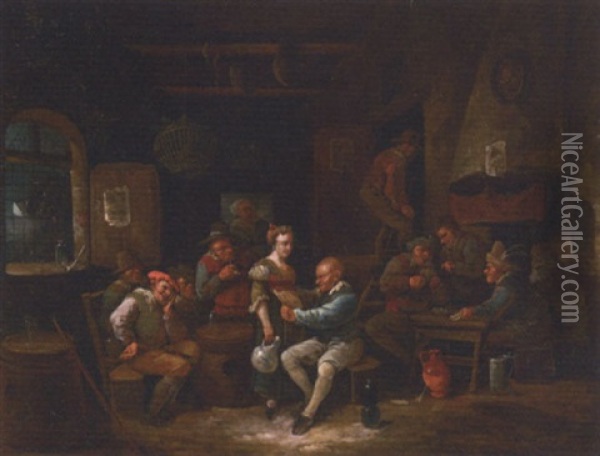 Boors Drinking And Gambling In A Tavern Oil Painting - Egbert van Heemskerck the Younger