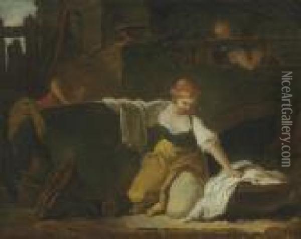 Young Washerwomen Oil Painting - Jean-Honore Fragonard