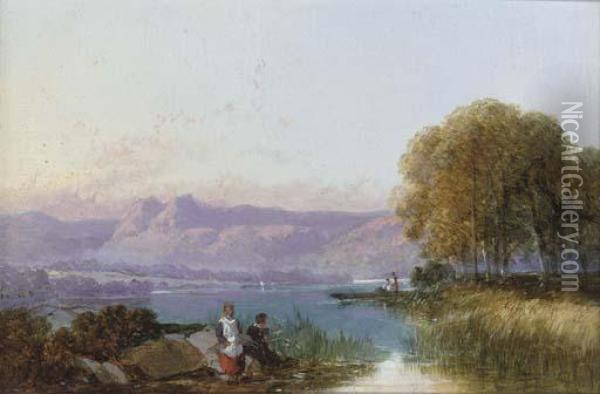 Windermere And The Langdale Pikes Oil Painting - Walter Williams