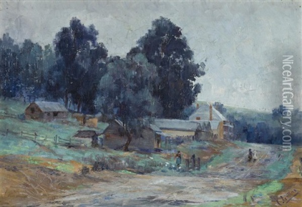 Yarra Street, Warrandyte, Looking West Towards The Grand Hotel Oil Painting - Clara Southern