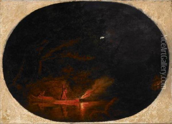 Moonlight Salmon Fishing Oil Painting - Cornelius Krieghoff