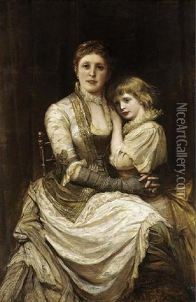Portrait Of A Mother And Daughter, Seated Oil Painting - Philip Richard Morris