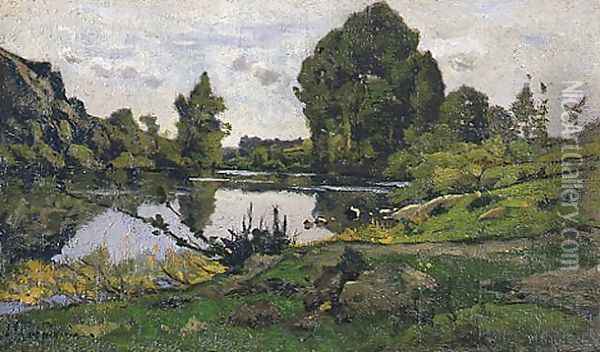 Beaujour, Bord de la rivière Oil Painting - Henri-Joseph Harpignies