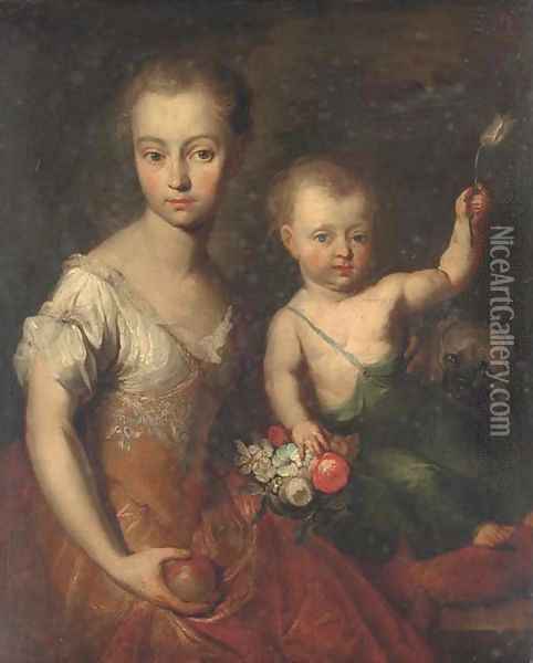 Double portrait of a girl and a boy Oil Painting - Heroman Van Der Mijn