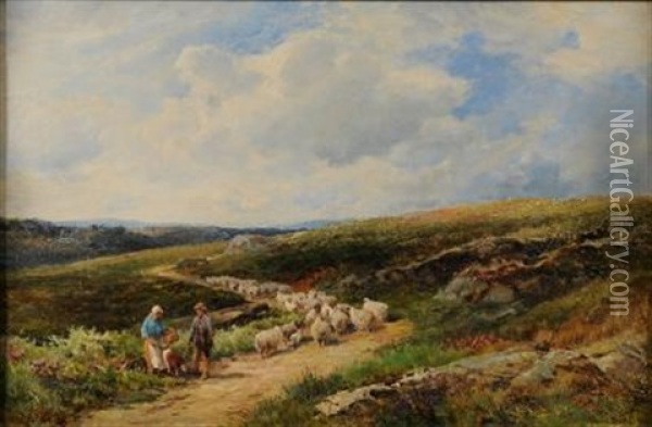 On Rydal Fell, A Shepherd In The Foreground Oil Painting - David Bates