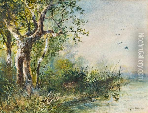 Flussufer Mit Baumen Oil Painting - Eugene Jettel