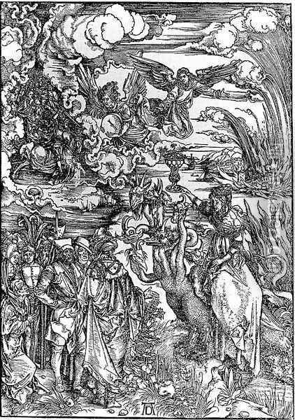 The Woman of Babylon Seated upon a Beast with Seven Heads Oil Painting - Albrecht Durer