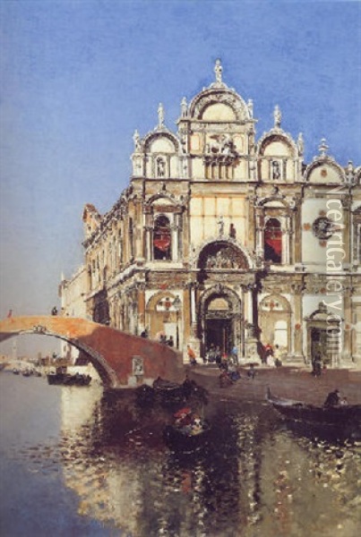 Scuola Grandi Di San Marco And Campo San Giovanni E Paolo, Venice Oil Painting - Martin Rico y Ortega