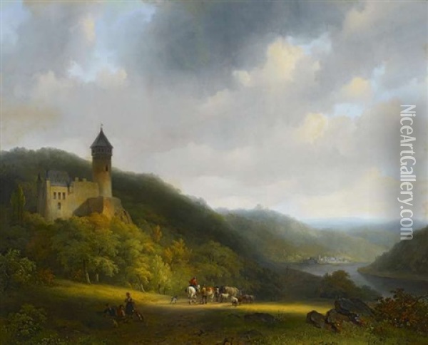 Bergige Flusslandschaft Mit Burgen Oil Painting - Cornelis Gerrit Verburgh