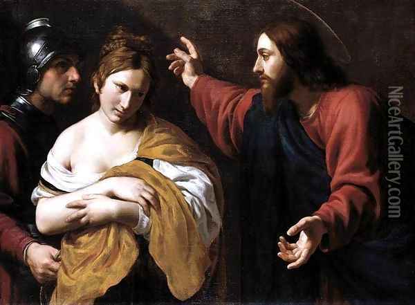 Christ and the Woman Taken in Adultery Oil Painting - Alessandro Turchi (Orbetto)