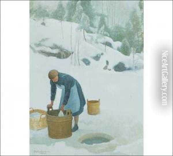 Washing On The Ice Oil Painting - Pekka Halonen