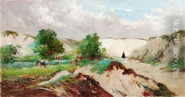Grasende Kuhherde Mit Hirtin Oil Painting - Gustave Halbart