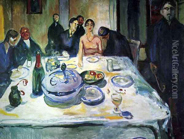 The Wedding of the Bohemian, Munch Seated on the Far Left Oil Painting - Edvard Munch