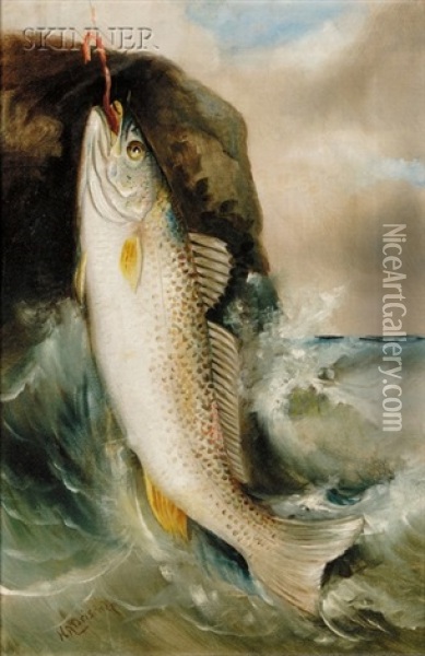 Caught Trout Oil Painting - Harry Driscole