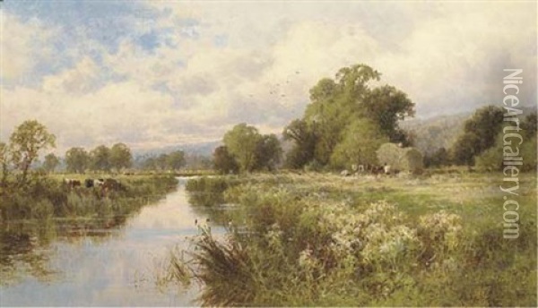 Near Great Marlow, On The Thames Oil Painting - Henry H. Parker