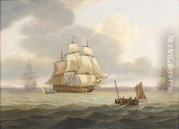 A Frigate Underway Offshore Oil Painting - Thomas Luny
