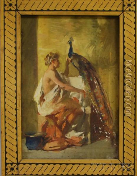 Classical Figure With A Peacock Oil Painting - Vesper Lincoln George