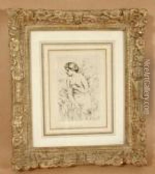 Le Chapeau Epingle, 3e Planche; Baigneuse Debout, A Mi-jambes(delteil 8; 23) Oil Painting - Pierre Auguste Renoir