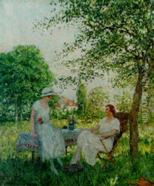 Summer In The Garden Oil Painting - Marcel Adolphe Bain