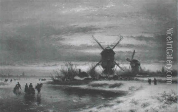 Winterlandschaft In Holland Oil Painting - Lodewijk Johannes Kleijn