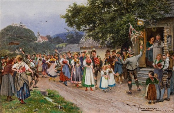 The Wedding Procession (peasant Wedding) Oil Painting - Johann Hamza