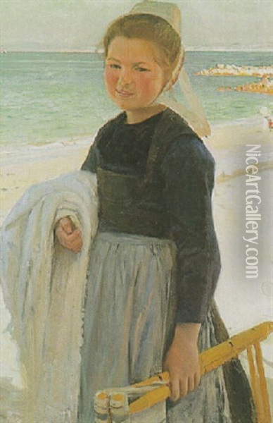 Jeune Bretonne Oil Painting - Auguste Leroux