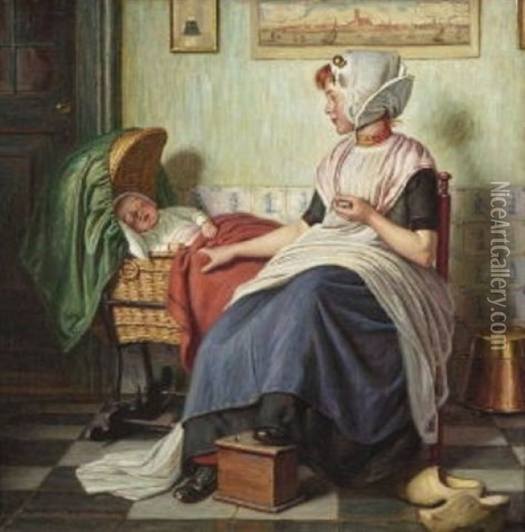 Mutter Mit Kind In Der Stube Oil Painting - Hermann Knopf