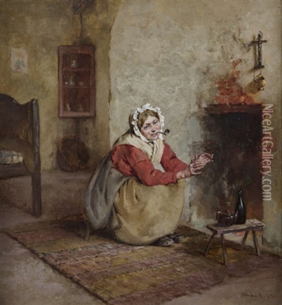 Woman By The Hearth Oil Painting - Howard Helmick