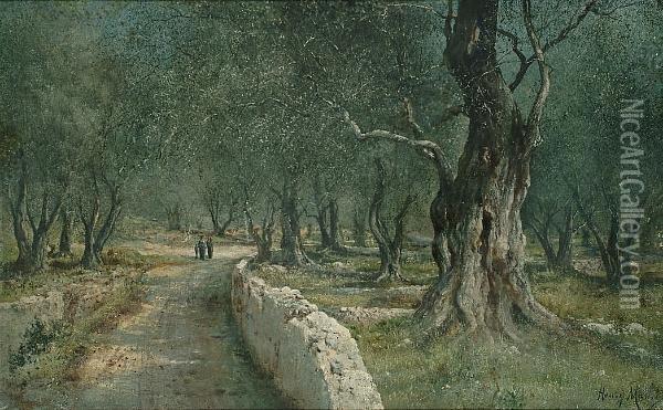 Figures In An Olive Grove Oil Painting - Henry Marko