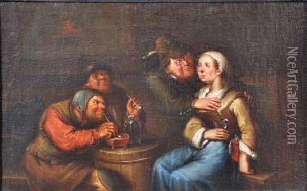 Fumeurs Et Couple De Galants Dans Une Taverne Oil Painting - Egbert Van Heemskerk Le Vieux
