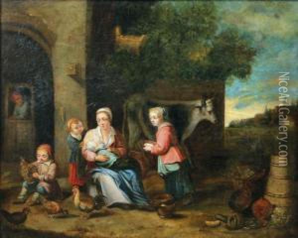 L'heureuse Famille Oil Painting - Matheus van Helmont