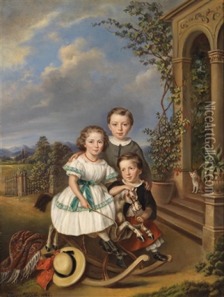 Portrats Dreier Kinder Vor Einem Gartenpavillon Oil Painting - Elisabeth Modell