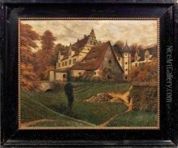 Ansicht Vommunchhausen-schloss Schwobber Bei Hameln Oil Painting - August Heinrich Niedmann