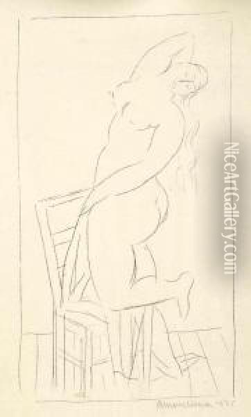 A Female Nude Kneeling On A Chair Oil Painting - Rudolf Kremlicka