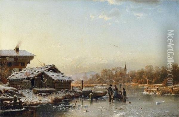 Winterlandschaft Oil Painting - Johann Ferdinand J. Hintze