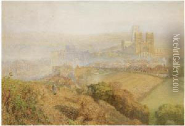 Durham, Misty With Colliery Smoke. Oil Painting - Alfred William Hunt