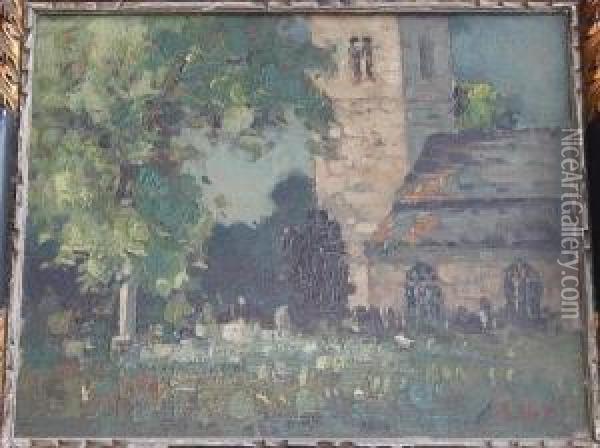 Church Oil Painting - Herbert Rollett